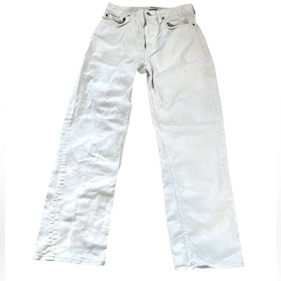 Buck Mason Denim - Buck Mason white straight Leg Jeans with button fly size 26